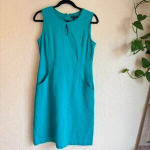 Lands’ End Teal Sleeveless Sheath Dress – Keyhole Neckline, Size 10